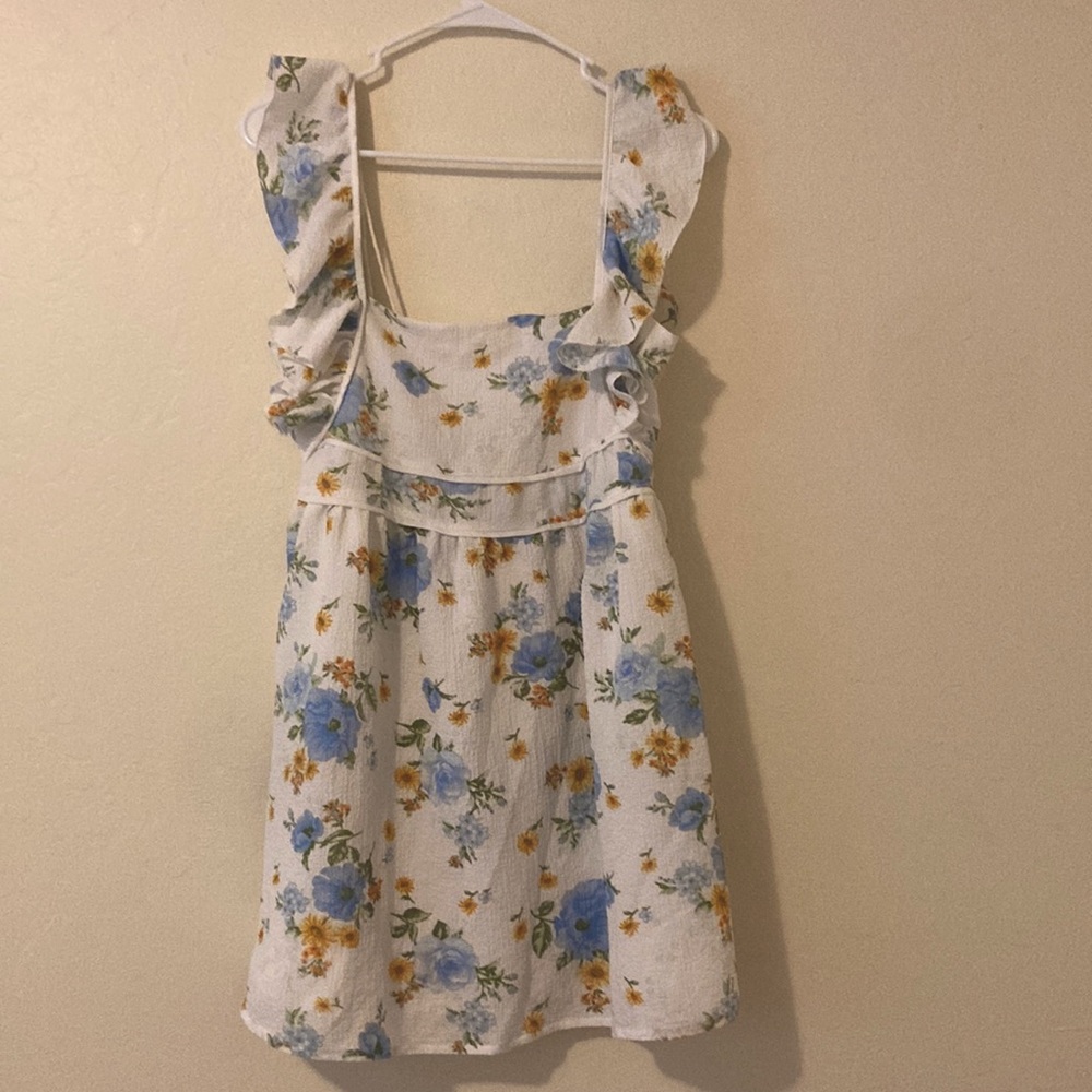 Babydoll Ruffle Sleeveless Dress White Floral